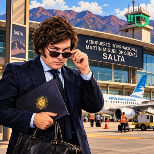 Javier Milei aterrizó en Salta a bordo de un Hércules tras su visita a Catamarca
